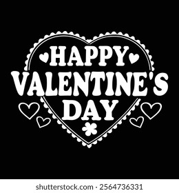 Happy Valentine's Day Heart Design with Red and White Text and Hearts
