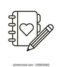 happy valentines day heart in diary vector illustration design