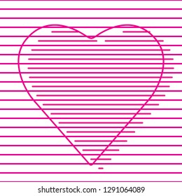 Happy Valentines Day Heart Digital Woodcut Style Icon Made with Outlined Heart Shape and Repeating Horizontal Lines - Pink Elements on White Background - Vector Hand Crafted Design