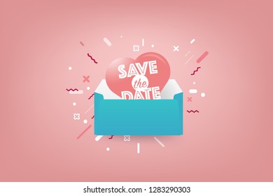Happy valentines day with heart in envelope, banner, Background, vector illustrator