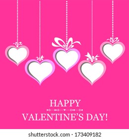 Happy Valentine's day!  Heart frame. Celebration pink background with hearts and place for your text. Vector illustration 