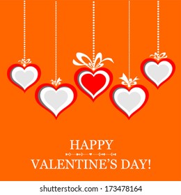Happy Valentine's day!  Heart frame. Celebration orange background with hearts and place for your text. Vector illustration 