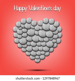 Happy Valentines Day. Heart from the golf balls on isolated background. Design pattern for greeting card, banner, poster, flyer, invitation party. Vector illustration