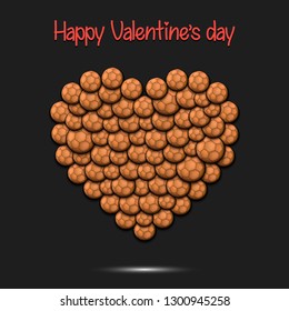 Happy Valentines Day. Heart from the handball balls on isolated background. Design pattern for greeting card, banner, poster, flyer,  invitation party. Vector illustration