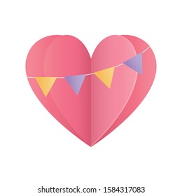 happy valentines day heart love buntings origami paper vector illustration