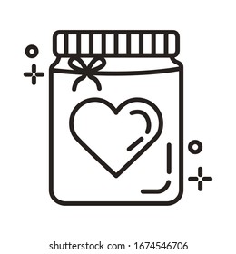 happy valentines day heart in mason jar line style vector illustration design