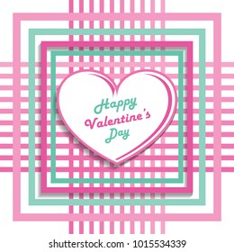 Happy valentine's day with a heart, multiple squares and lines colorize pink, green and white creative template background vector illustration.