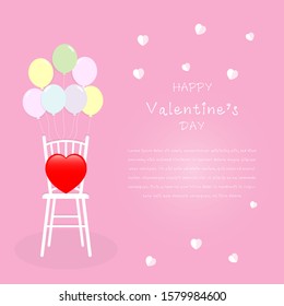 Happy Valentine's Day, Heart on chair, Pink background.