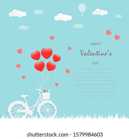 Happy Valentine's Day, Heart on bike, Blue background.