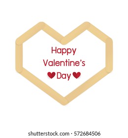 Happy valentines day with heart on white background,paper cut and popsicle wood design
