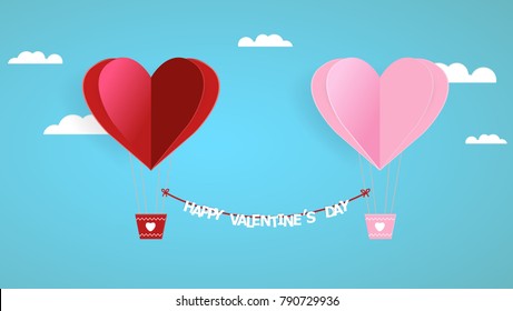 Happy valentines day. Heart on sky background. Vector illustration.