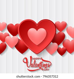 Happy valentines day with heart on wood background 