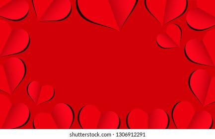 happy valentines day. heart paper cut around postcard. vector illustraion eps10