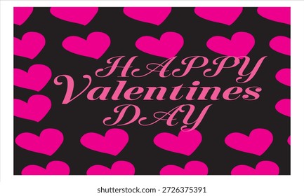 Feliz día de San Valentín ilustración de patrón de corazón. Ilustración del día de San Valentín con el modelo rosado de los corazones y el texto del saludo en el fondo negro, diseño romántico del día de fiesta para las tarjetas y las promociones. EPS10AI.

