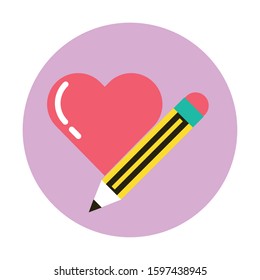 happy valentines day heart with pencil vector illustration design