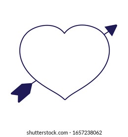 happy valentines day, heart pierced arrow love passion cartoon vector illustration line style