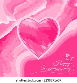 Happy Valentine's day with heart and pink watercolor background.