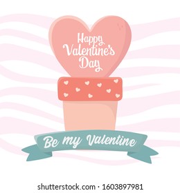 happy valentines day heart in pot love decoration ribbon vector illustration