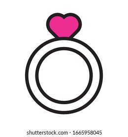happy valentines day heart in proposal rings line style vector illustration design