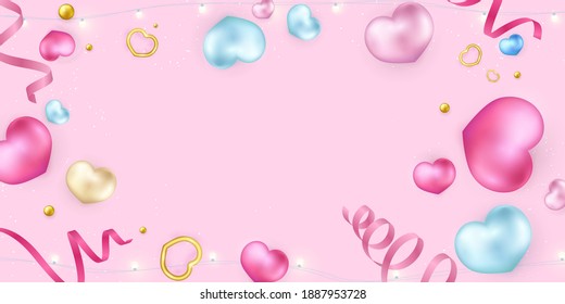 Happy valentines Day heart and ribbon celebration background Vector illustration.