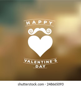 Happy Valentines Day heart shaped beard insignia on blurred background EPS 10 vector royalty free stock illustration