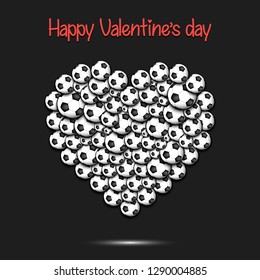 Happy Valentines Day. Heart from the soccer balls on isolated background. Design pattern for greeting card, banner, poster, flyer,  invitation party. Vector illustration