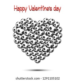 Happy Valentines Day. Heart from the soccer balls on isolated background. Design pattern for greeting card, banner, poster, flyer,  invitation party. Vector illustration