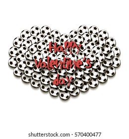 Happy Valentines Day. Heart from soccer balls. Vector illustration