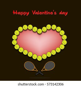 Happy Valentine's Day. Heart from tennis balls and tennis rackets. Vector illustration