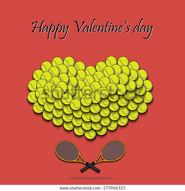 Happy Valentines Day Heart Tennis Balls Stock Vector Royalty Free