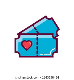 happy valentines day heart in tickets line and fill style vector illustration design
