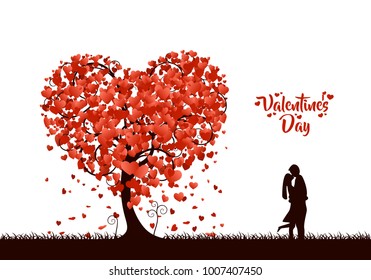 Happy Valentines day heart tree love cover, on a white background with. Vector illustration.