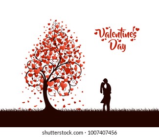 Happy Valentines day heart tree love cover, on a white background with. Vector illustration.