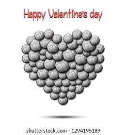 Happy Valentines Day. Heart from the volleyball balls on isolated background. Design pattern for greeting card, banner, poster, flyer,  invitation party. Vector illustration