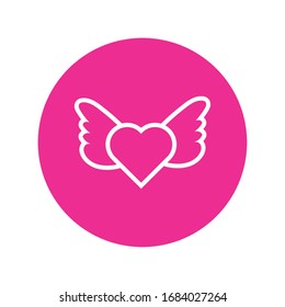 happy valentines day heart with wings block and line style vector illustration design