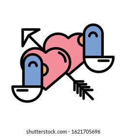 happy valentines day hearts with arrow vector illustration design