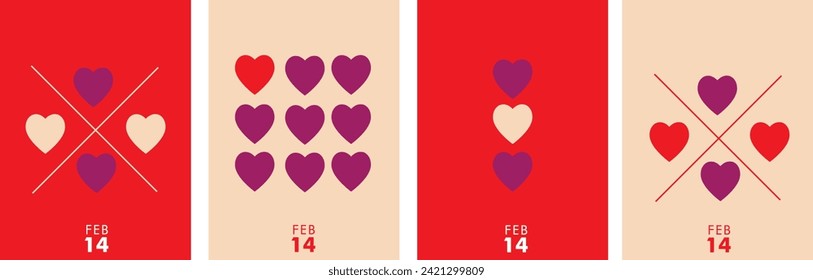  Happy Valentine's Day hearts cards set.  art design with hearts and modern typography. Templates for celebrations, ads, branding, banner, cover, label, poster, sales