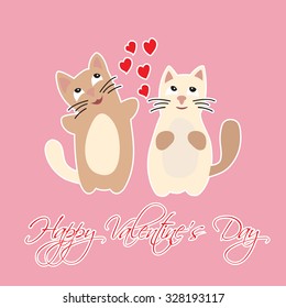 Happy Valentine's Day with hearts and cats. Vector.