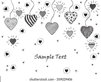 Happy Valentine's day. Hearts. Hand drawn doodle hearts. Holiday card template with shiny hearts - vector illustration
