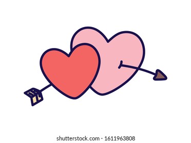 happy valentines day hearts love pierced arrow card vector illustration