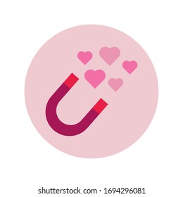 happy valentines day hearts with magnet block and flat style vector illustration design