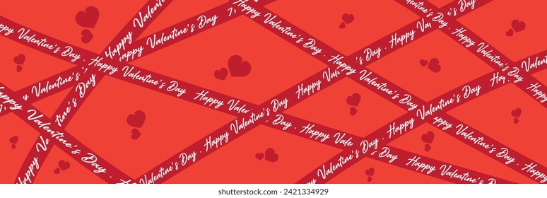 Feliz Día de San Valentín patrón de corazones banner, portada, usos de medios sociales, fondo rojo, papel de pared naranja, envolturas, portada, volante, plantilla, 