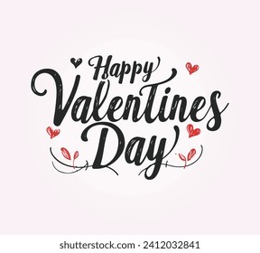 Feliz Día de San Valentín, corazones, románticos, simples, vectores, tipo de letra genial, cursiva