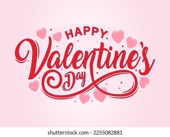 Happy Valentines Day with hearts shape greeting card on colorful background. Hand drawn text lettering for Valentines Day Vector illustration. Calligraphic design for print cards, banner, poster