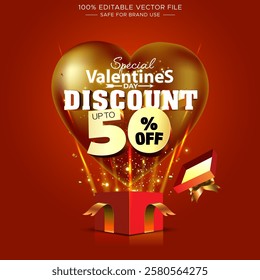 Happy Valentines Day. Hearts with special 50% off, ad, deal, discount, offer, Sales promotion concept for valentine's day.