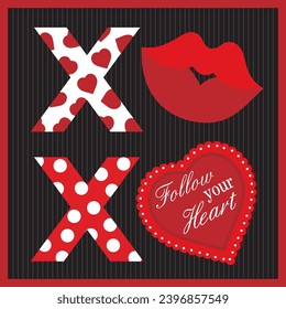 Happy valentine's day with hearts, text and lips
