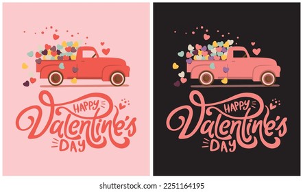 Happy Valentine's Day - Hearts Truck - Vector Illustration