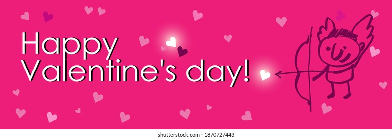 Happy Valentine's day! Holiday banner with Cupid. Design for a postcard, banner, or sticker. Vector flat illustration