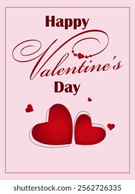 Happy Valentine's Day. Holiday gretting card with red r shape hearts. Vector illustration