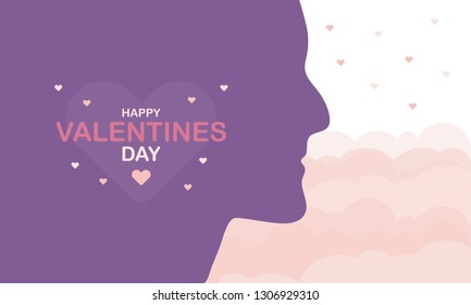 Happy Valentines Day. A holiday of love. Silhouette of a couple of lovers on sky background. The traditional time for romantic dates, as well as shopping on sales. Postcard, poster, invitation, banner